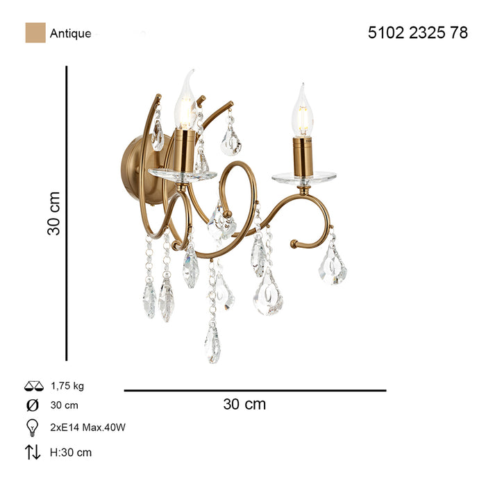 Aplica Cristal Lilya Asi Home, 2xE14-40W Antiq 2325-52-29