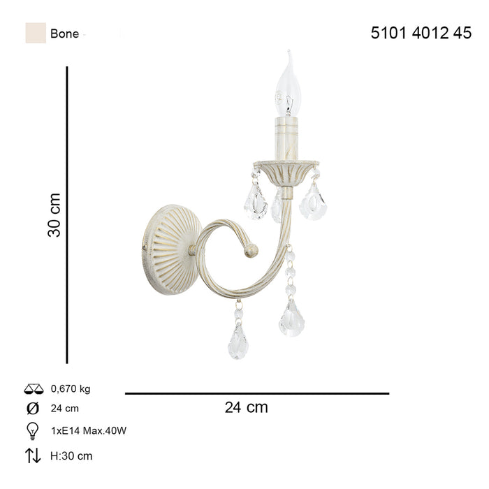 Aplica Cristal Ilyum Asi Home, 1xE14-40W Crem Patina Aurie 4012-45-19