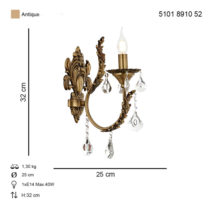 Aplica Cristal Ernesto Asi Home, 1xE14-40W Antiq 8910-52-19