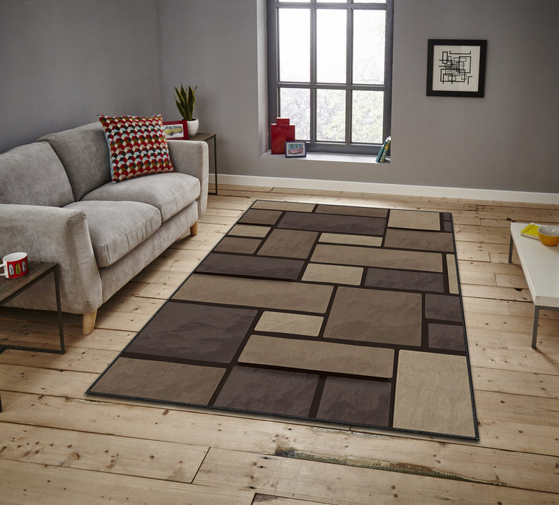 Covor Asi Home Brown Rectangles, 80 x 140cm, Poliester, Multicolor