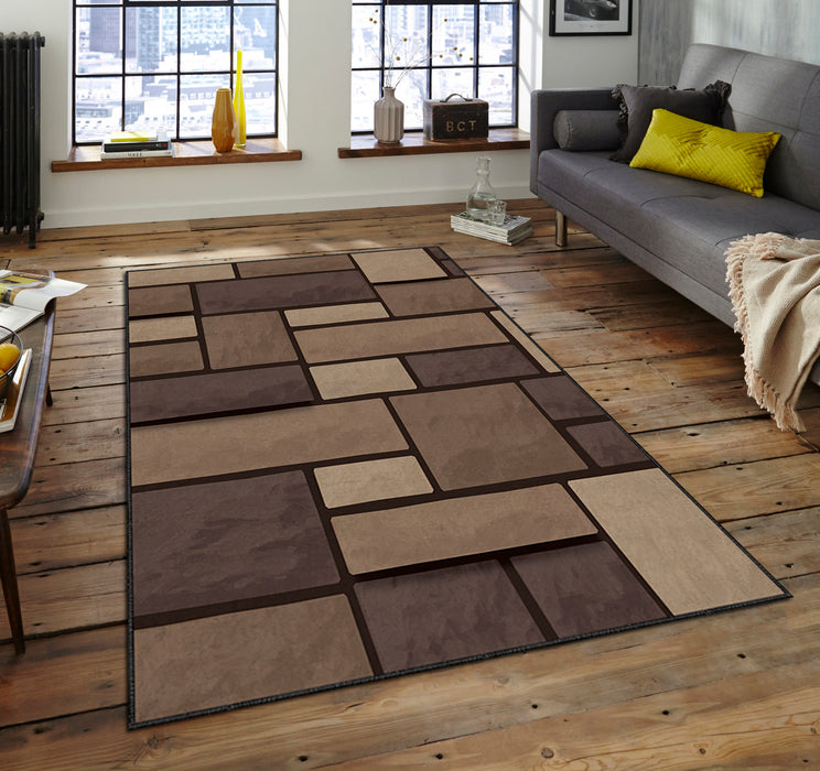 Covor Asi Home Brown Rectangles, 80 x 140cm, Poliester, Multicolor