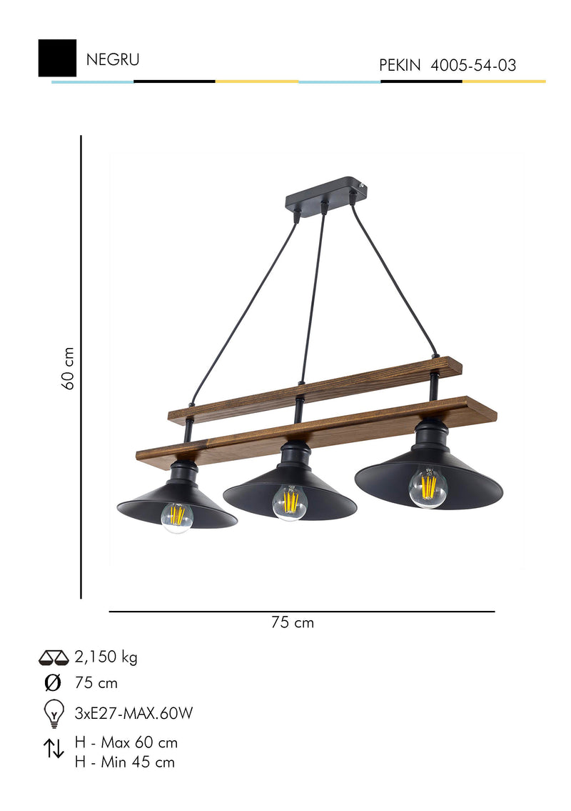 Lustra Moderna Pekin Asi Home , 3xE27-60 W, Negru