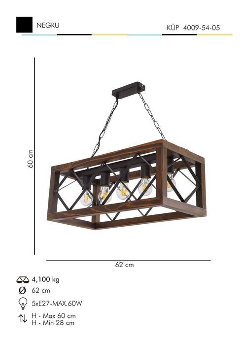 Lustra Moderna Kup Asi Home , 5xE27-60 W, Negru