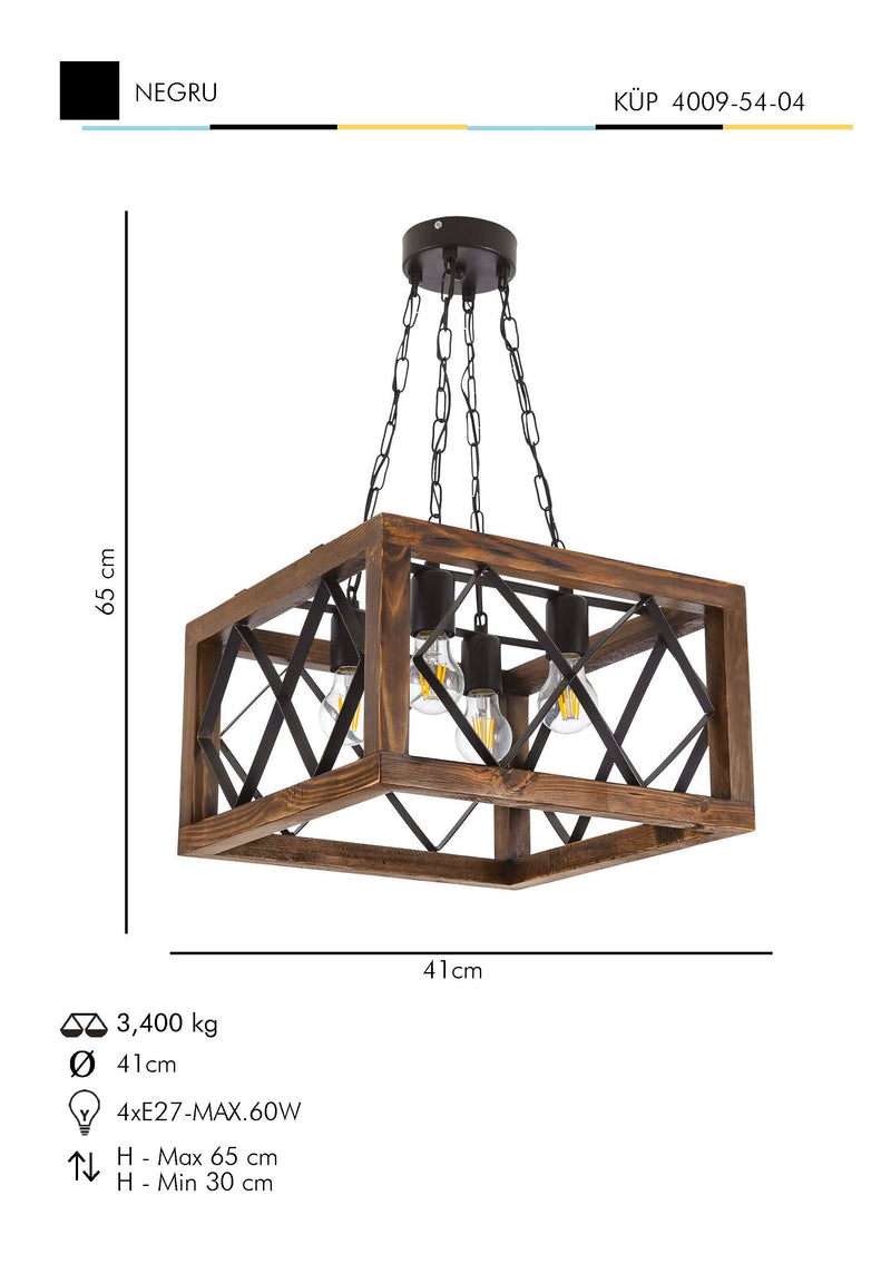 Lustra Moderna Kup Asi Home , 4xE27-60 W, Negru
