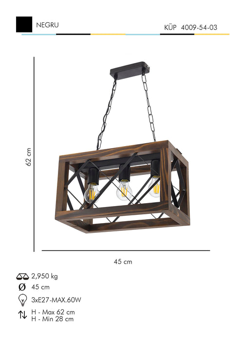 Lustra Moderna Kup Asi Home , 3xE14-60 W, Negru