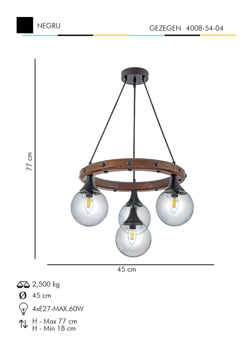 Lustra Moderna Gezegen Asi Home , 4xE27-60 W, Negru