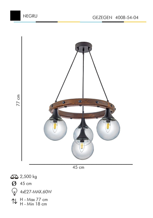 Lustra Moderna Gezegen Asi Home , 4xE27-60 W, Negru