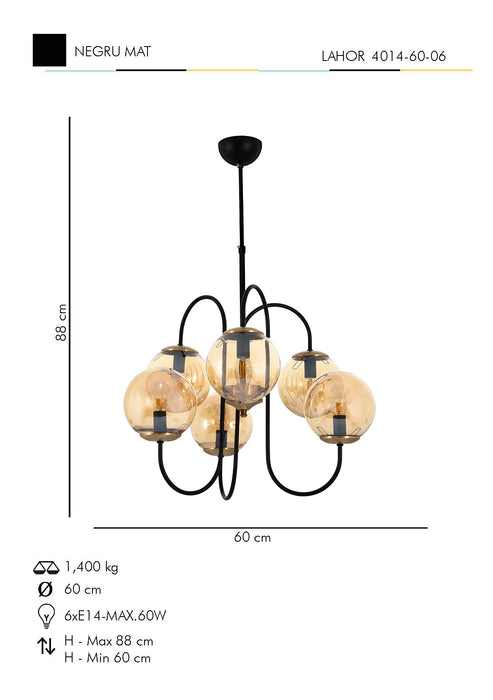 Lustra Moderna Lahor Asi Home , 6xE14-60 W, Negru Mat