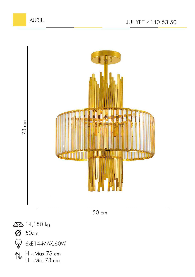 Lustra Cristal Juliyet Asi Home , 6xE14-60 W, Auriu