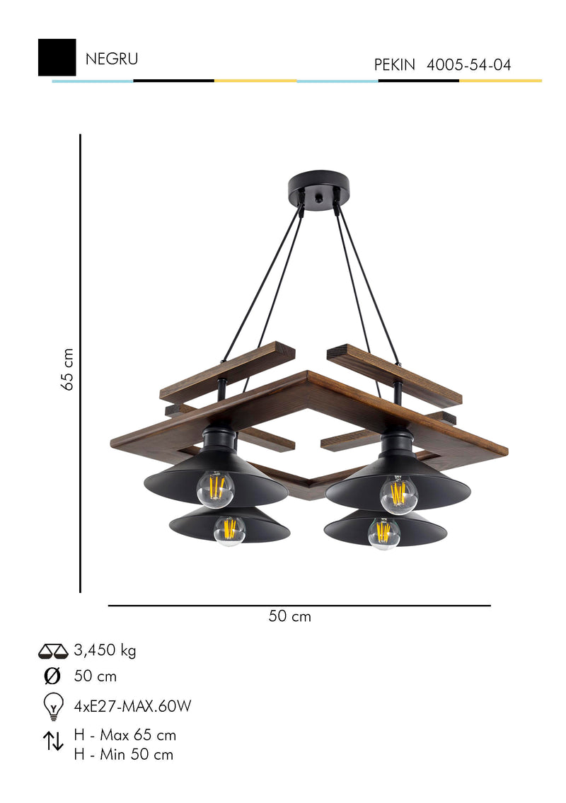 Lustra Moderna Pekin Asi Home , 4xE27-60 W, Negru