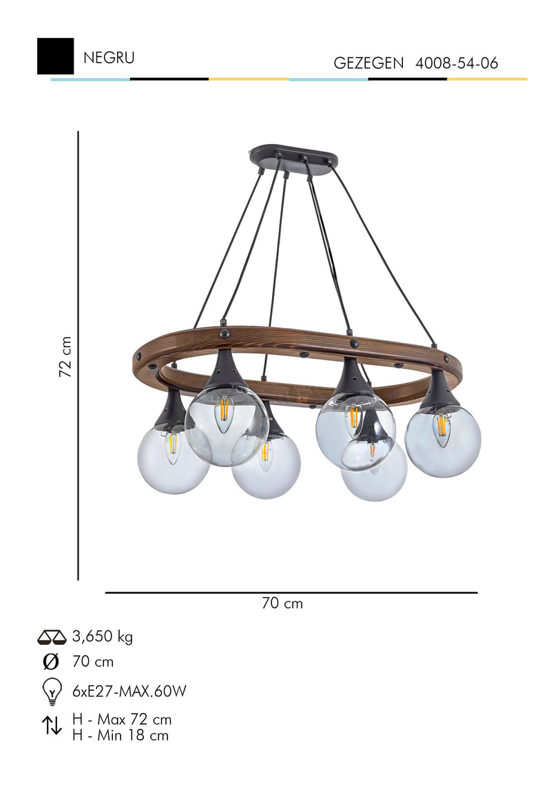 Lustra Moderna Gezegen Asi Home , 6xE27-60 W, Negru