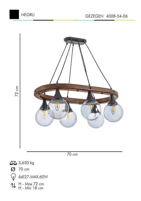 Lustra Moderna Gezegen Asi Home , 6xE27-60 W, Negru