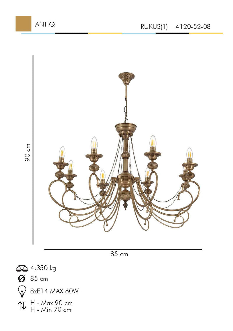 Lustra Moderna Rukus(1) Asi Home , 8xE14-60 W, Antiq