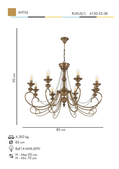 Lustra Moderna Rukus(1) Asi Home , 8xE14-60 W, Antiq