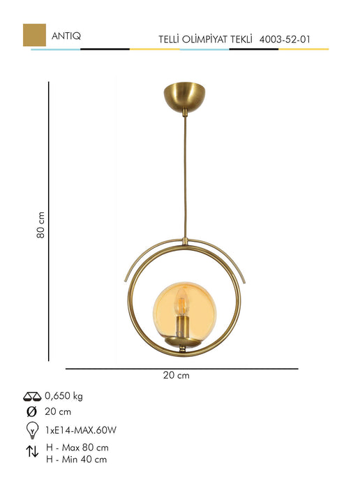 Lustra Moderna Telli Olimpiyat Tekli Asi Home , 1xE14-60 W, Antiq