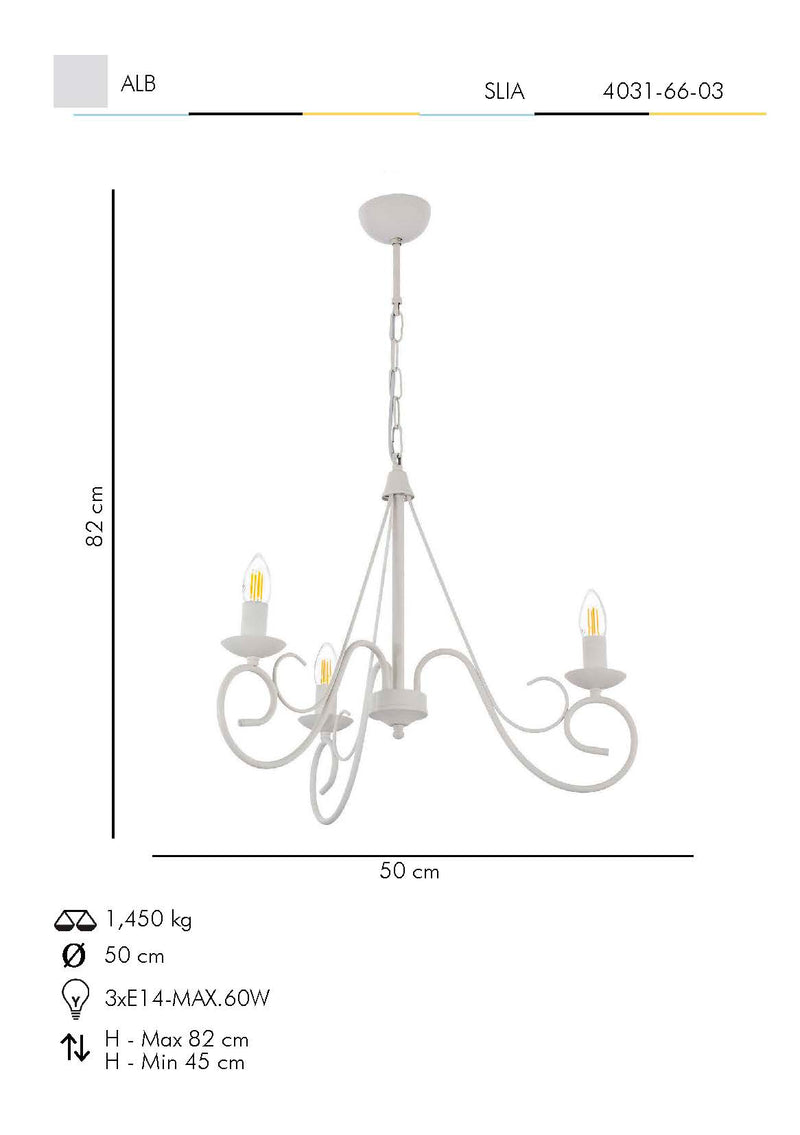 Lustra Moderna Slia Asi Home , 3xE14-60 W, Alb