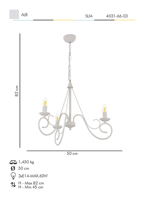 Lustra Moderna Slia Asi Home , 3xE14-60 W, Alb