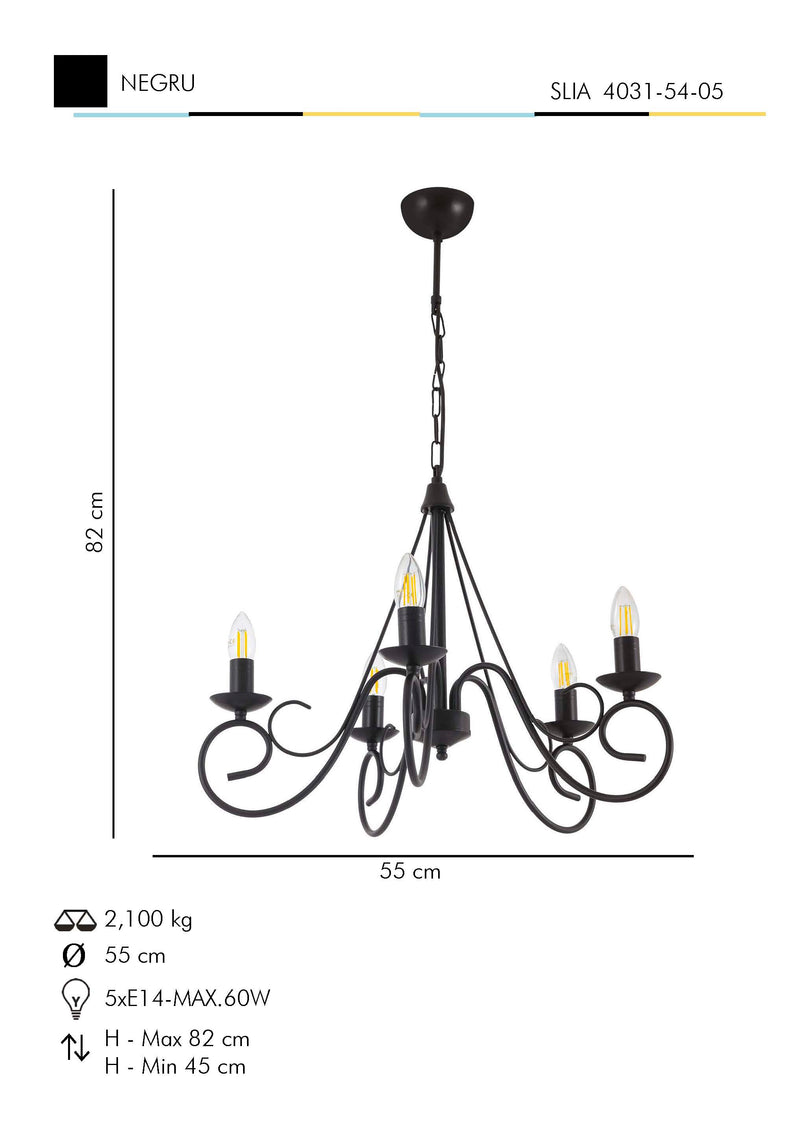 Lustra Moderna Slia Asi Home , 5xE14-60 W, Negru