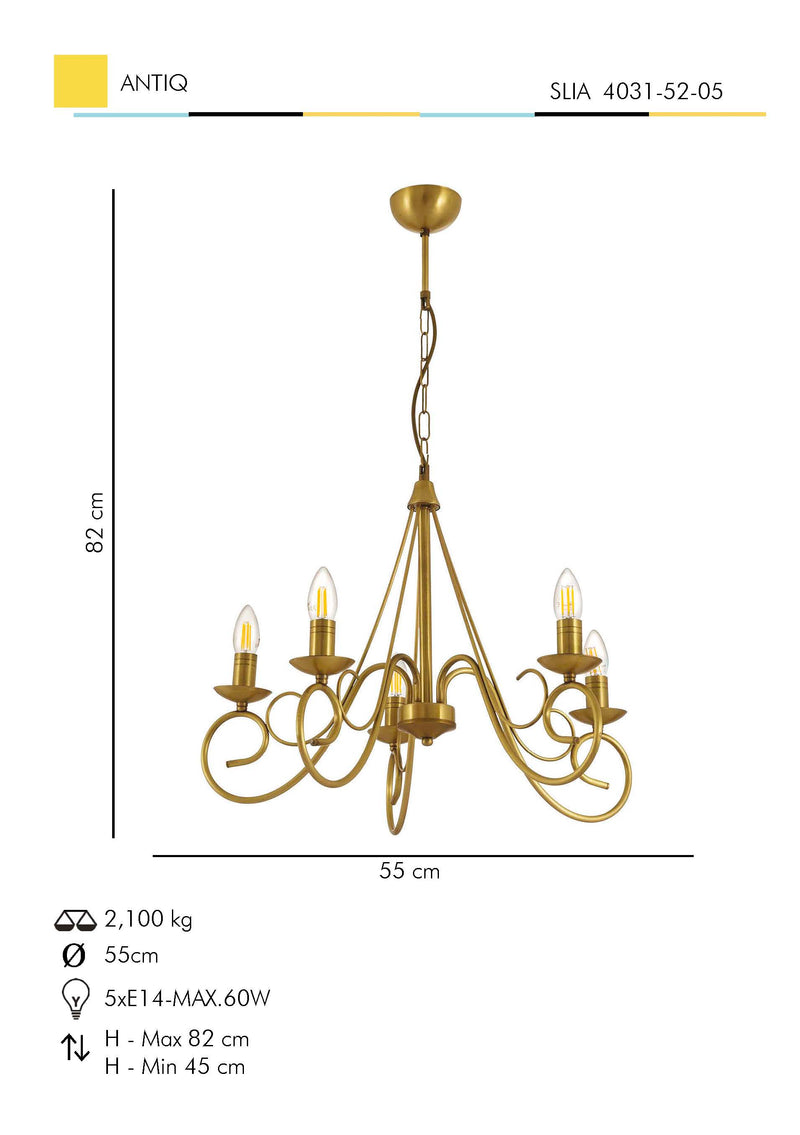 Lustra Moderna Slia Asi Home , 5xE14-60 W, Antiq