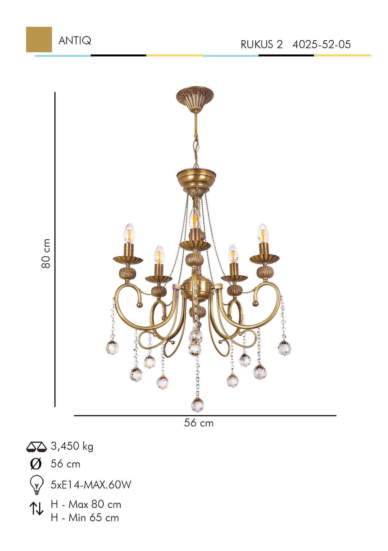 Lustra Moderna Rukus(2) Asi Home , 5xE14-60 W, Antiq