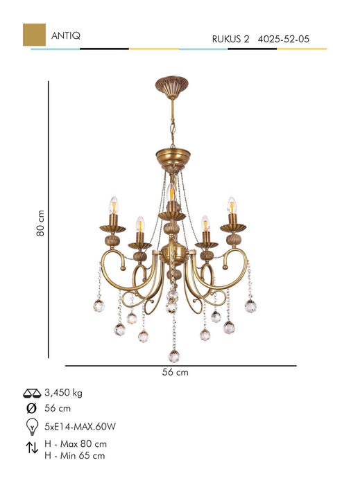 Lustra Moderna Rukus(2) Asi Home , 5xE14-60 W, Antiq