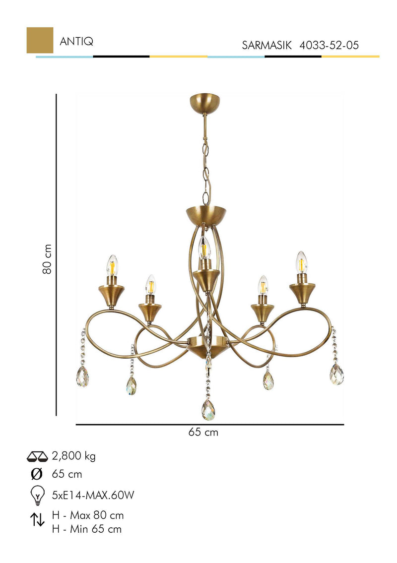 Lustra Moderna SarmAsi Home k Asi Home , 5xE14-60 W, Antiq