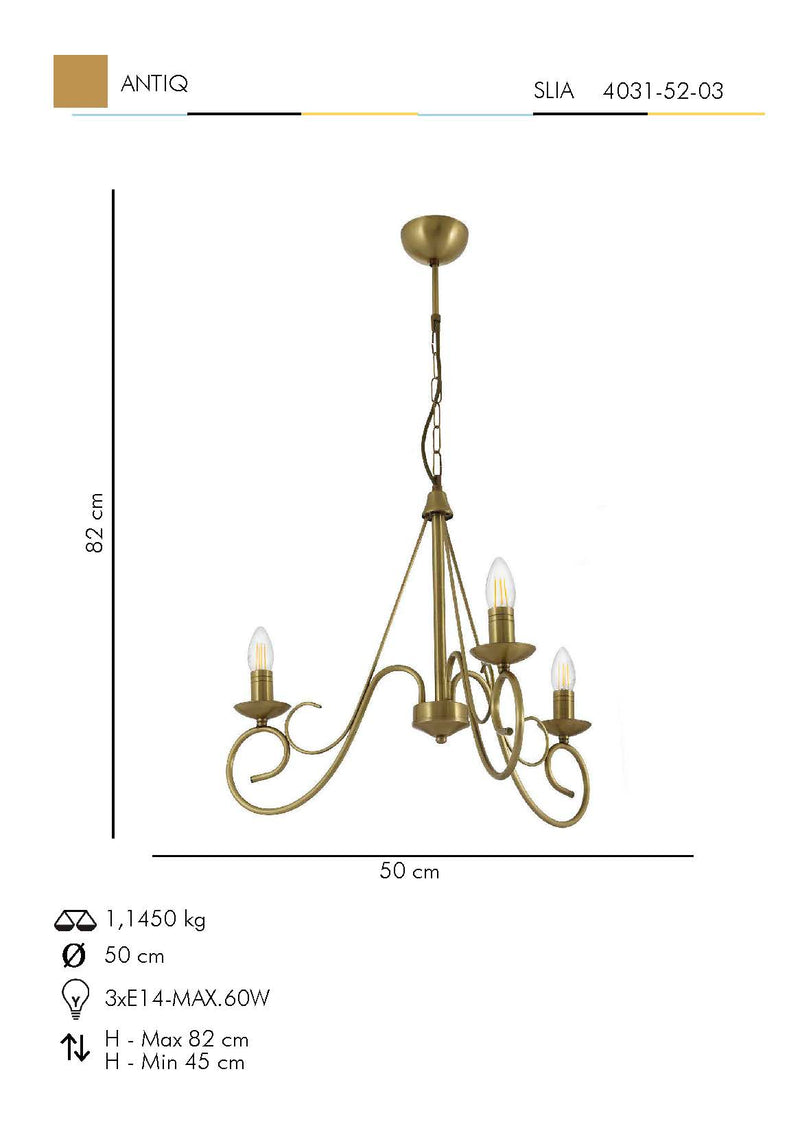 Lustra Moderna Slia Asi Home , 3xE14-60 W, Antiq