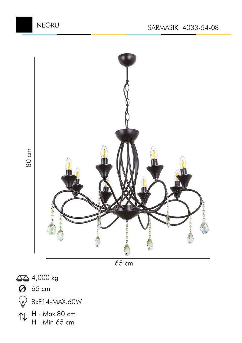 Lustra Moderna SarmAsi Home k Asi Home , 8xE14-60 W, Negru
