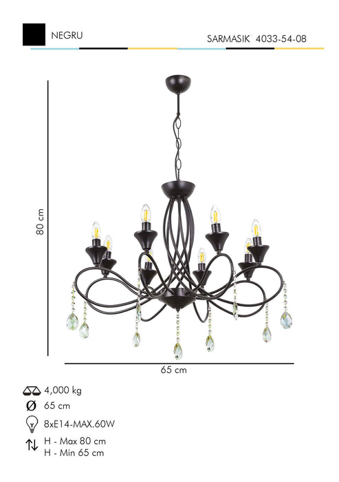 Lustra Moderna SarmAsi Home k Asi Home , 8xE14-60 W, Negru