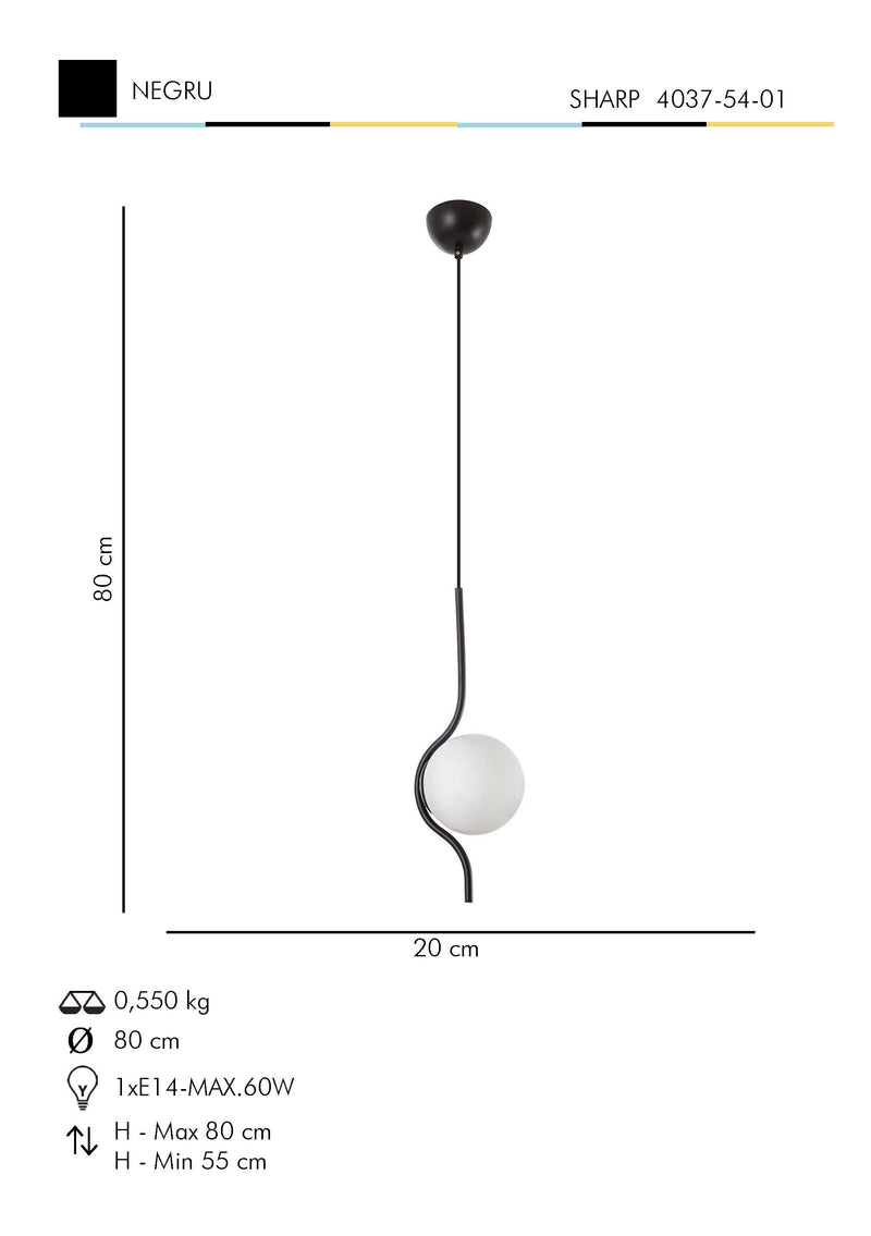 Lustra Moderna Sharp Asi Home , 1xE14-60 W, Negru