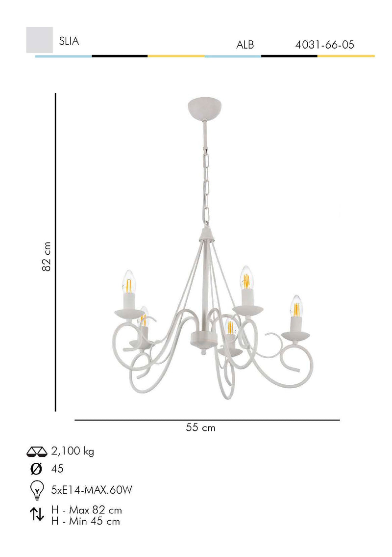 Lustra Moderna Slia Asi Home , 5xE14-60 W, Alb
