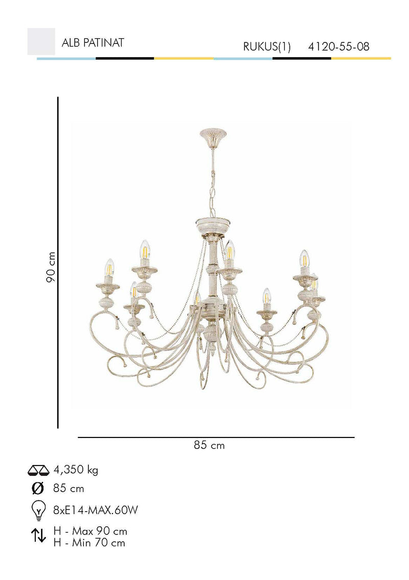Lustra Moderna Rukus(1) Asi Home , 8xE14-60 W, Alb Patinat