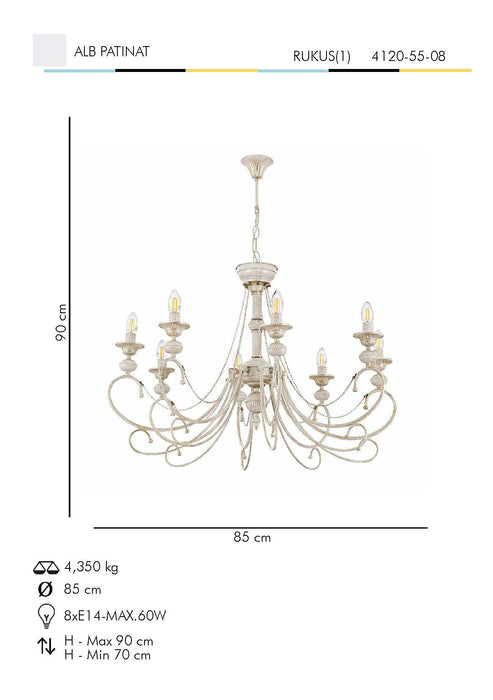 Lustra Moderna Rukus(1) Asi Home , 8xE14-60 W, Alb Patinat