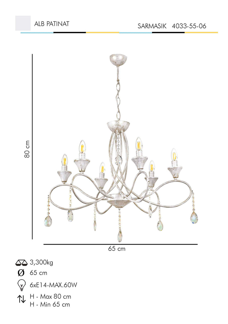 Lustra Moderna SarmAsi Home k Asi Home , 6xE14-60 W, Alb Patinat