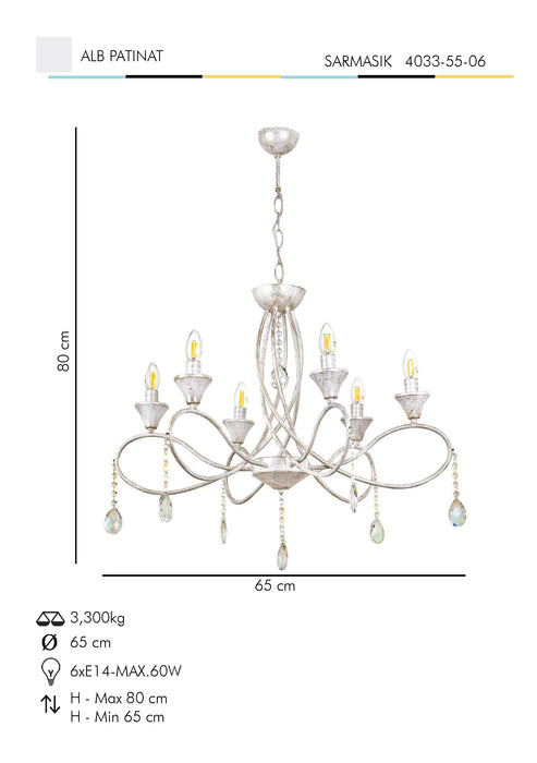 Lustra Moderna SarmAsi Home k Asi Home , 6xE14-60 W, Alb Patinat