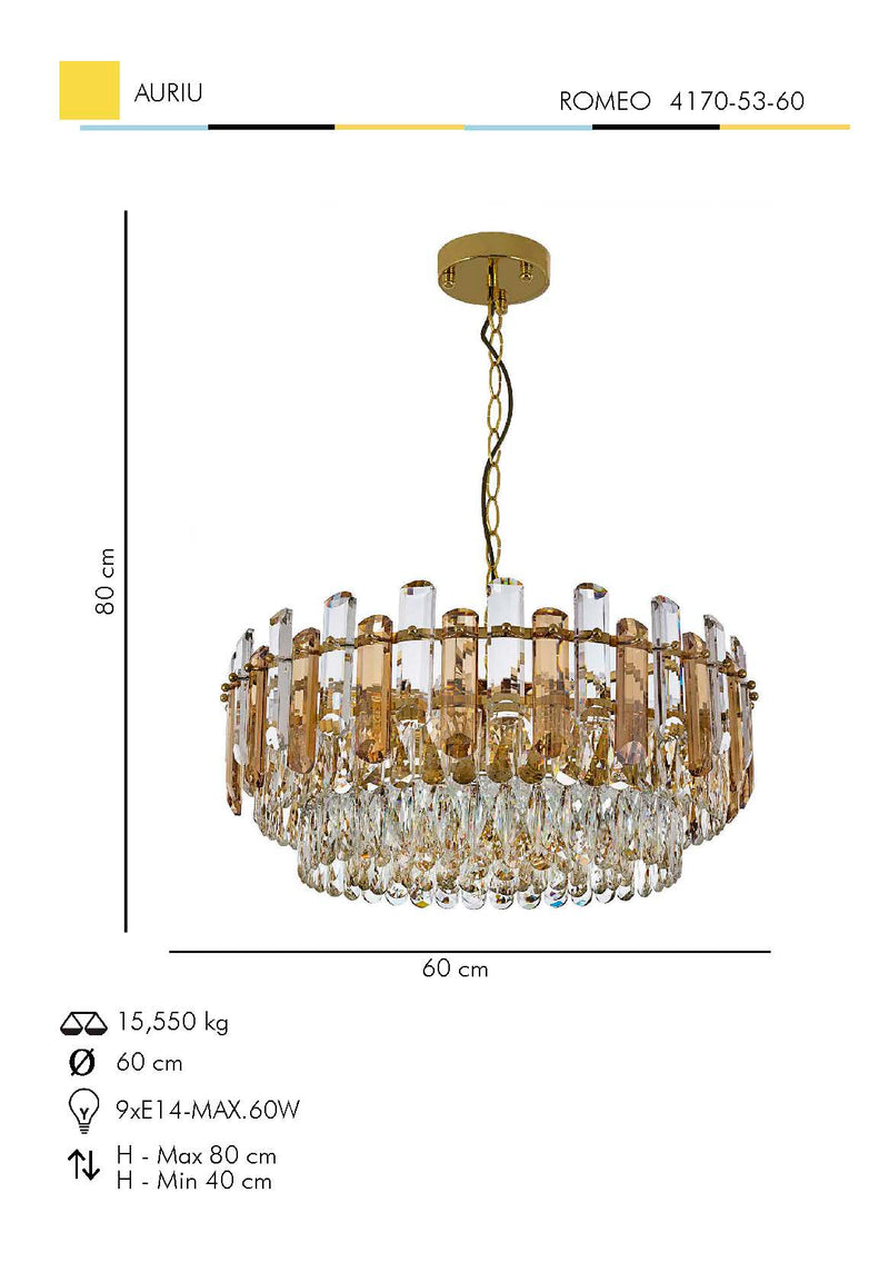Lustra Moderna Romeo Asi Home , 9xE14-60 W, Auriu