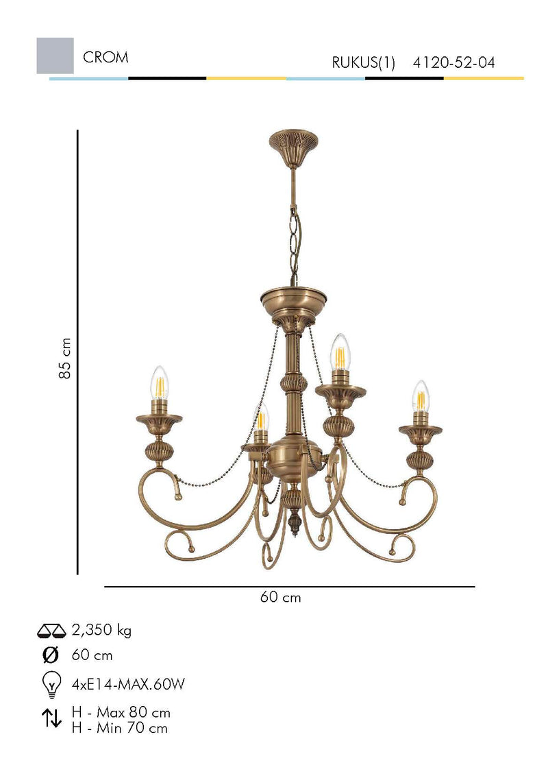 Lustra Moderna Rukus(1) Asi Home , 4xE14-60 W, Antiq
