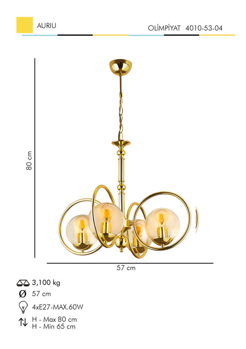 Lustra Moderna Olimpiyat Asi Home , 4xE27-60 W, Auriu