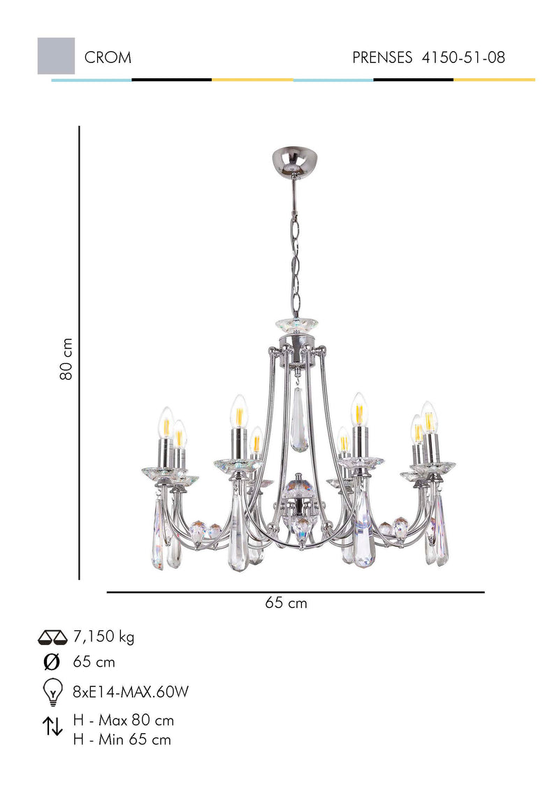Lustra Cristal Prenses Asi Home , 8xE14-60 W, Crom