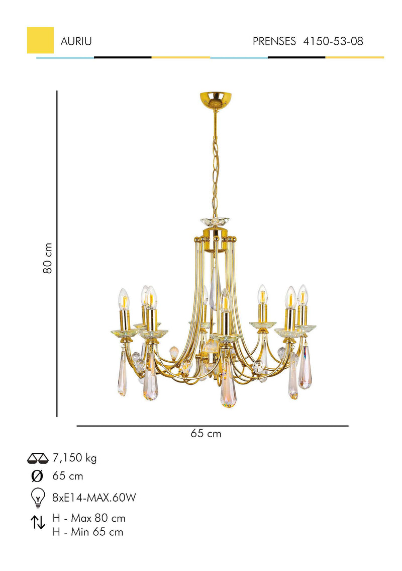Lustra Cristal Prenses Asi Home , 8xE14-60 W, Auriu