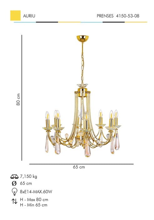 Lustra Cristal Prenses Asi Home , 8xE14-60 W, Auriu