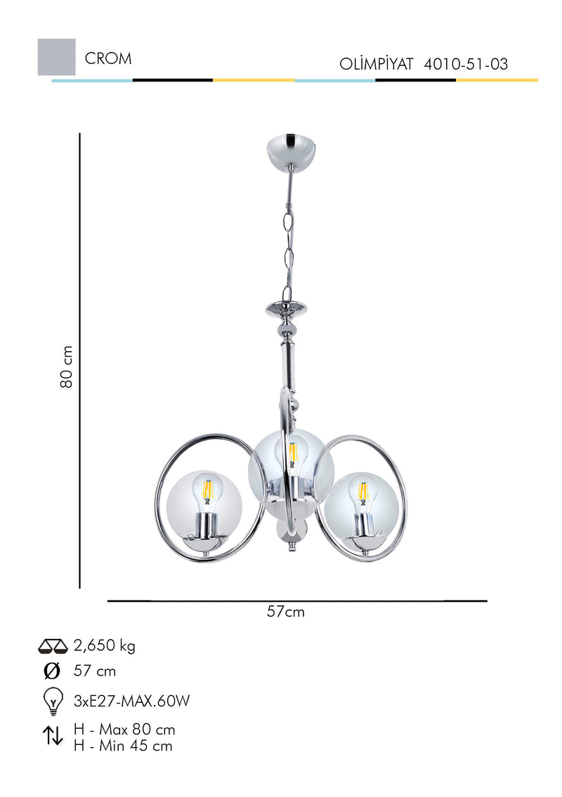 Lustra Moderna Olimpiyat Asi Home , 3xE27-60 W, Crom