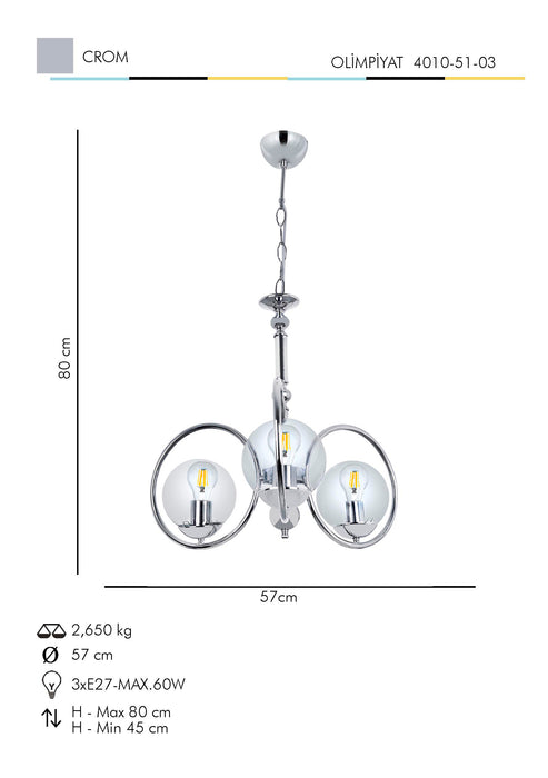 Lustra Moderna Olimpiyat Asi Home , 3xE27-60 W, Crom