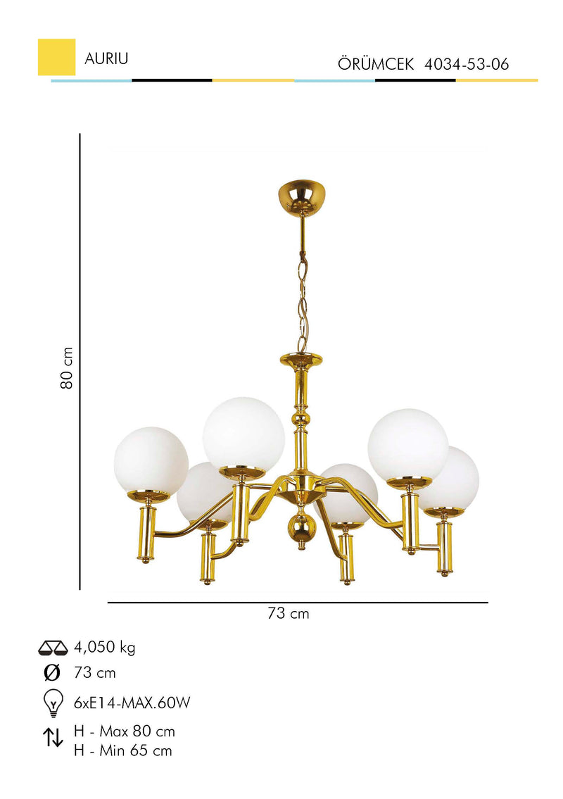 Lustra Moderna Orumcek Asi Home , 6xE14-60 W, Auriu