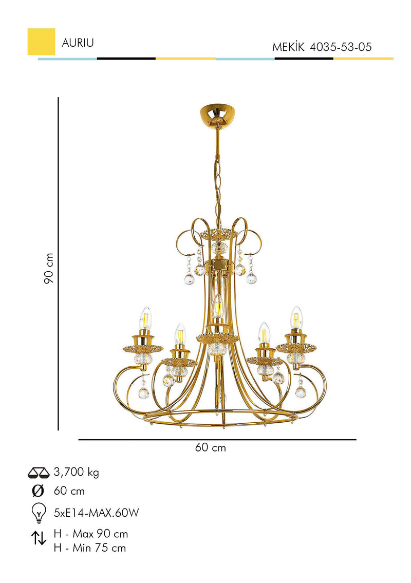 Lustra Moderna Mekik Asi Home , 5xE14-60 W, Auriu