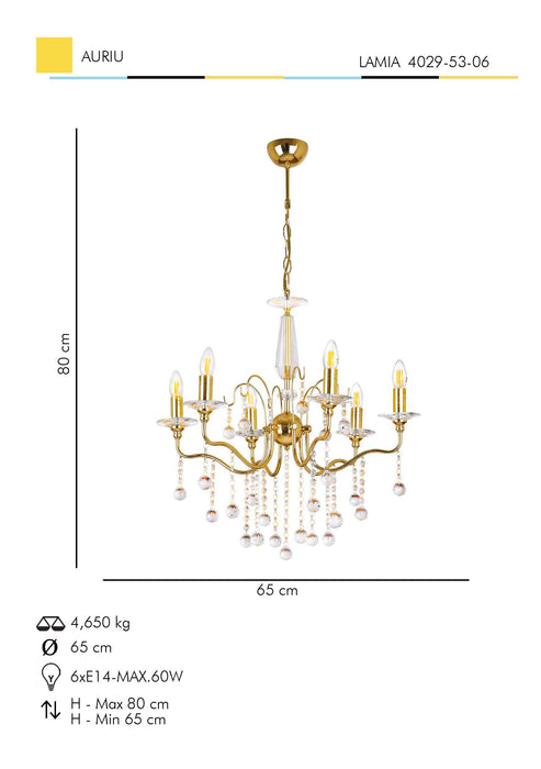 Lustra Moderna Lamia Asi Home , 6xE14-60 W, Auriu