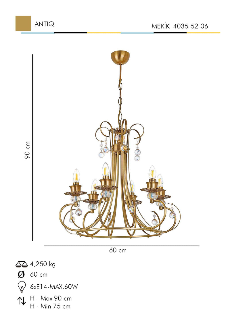 Lustra Moderna Mekik Asi Home , 6xE14-60 W, Antiq