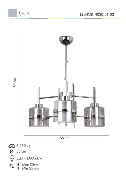 Lustra Moderna EleNor Asi Home , 3xE14-60 W, Crom