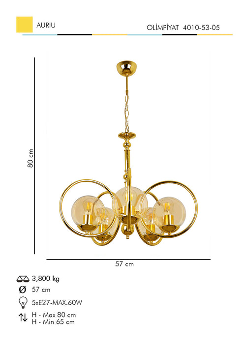 Lustra Moderna Olimpiyat Asi Home , 5xE27-60 W, Auriu