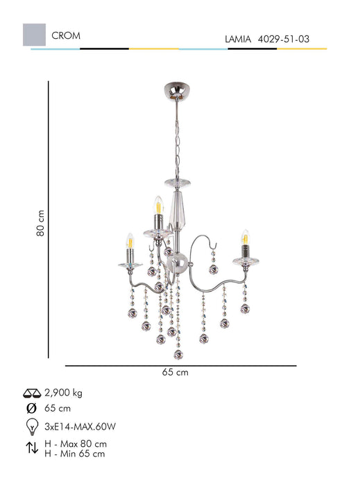 Lustra Moderna Lamia Asi Home , 3xE14-60 W, Crom